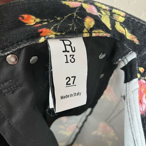 R13 Black Kick‎ Fit Floral Print High Rise Cropped Flare Pants Size 27 - Picture 11 of 13